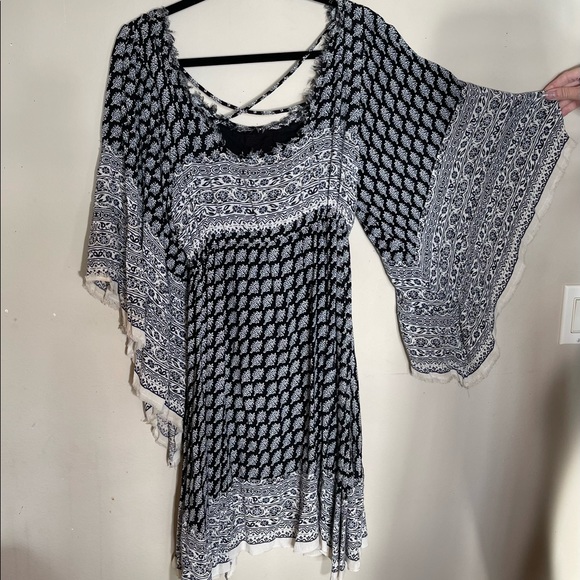 Free People Heart of Gold Dress L Black & white tunic dress bell sleeved Lined - Picture 8 of 12